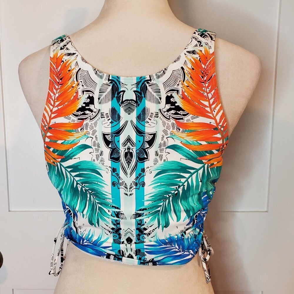 SkinnyDippers SZ L Women Swim Multi Colr Top Crop Bikini Top Reversible Neckline - Picture 4 of 8
